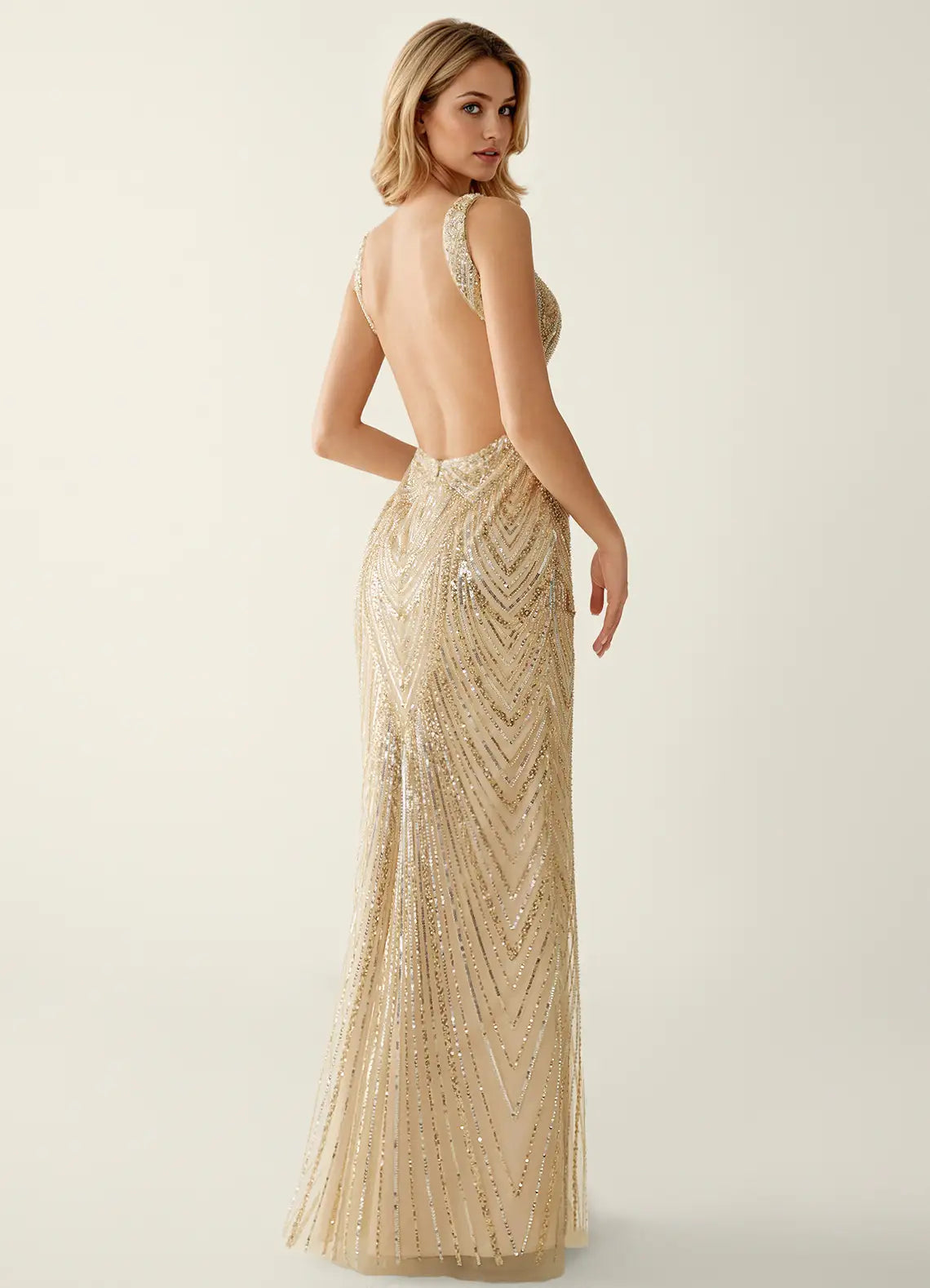 Vestido de noche largo con escote en V, lentejuelas, estilo sirena, espalda descubierta, para fiesta de graduación