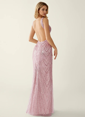 Vestido de noche largo con escote en V, lentejuelas, estilo sirena, espalda descubierta, para fiesta de graduación