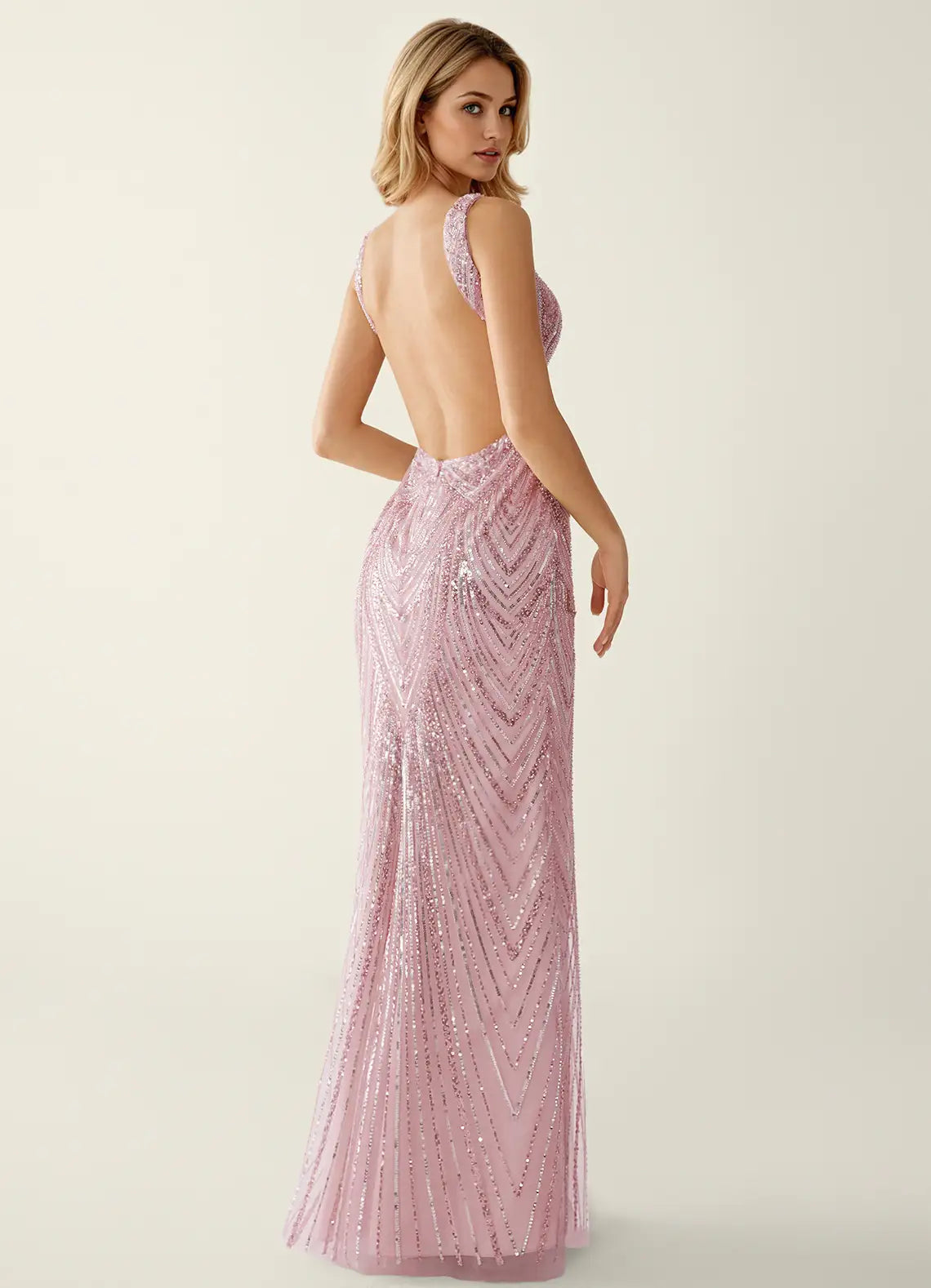 Vestido de noche largo con escote en V, lentejuelas, estilo sirena, espalda descubierta, para fiesta de graduación