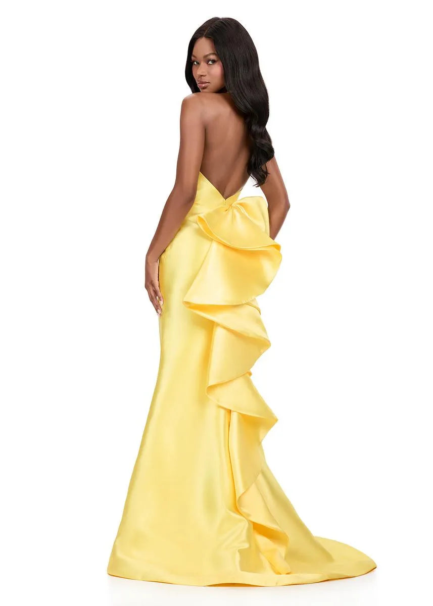 Glamorous Mermaid Halter Neck Satin Long Ruffle Formal Evening Gown