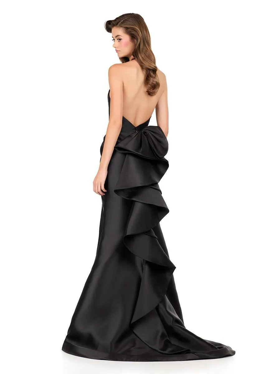 Glamorous Mermaid Halter Neck Satin Long Ruffle Formal Evening Gown