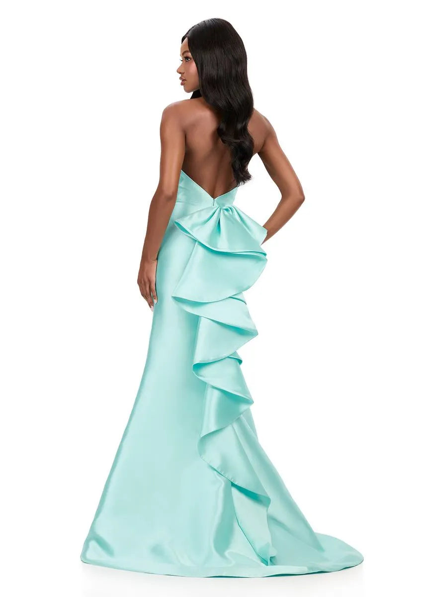 Glamorous Mermaid Halter Neck Satin Long Ruffle Formal Evening Gown