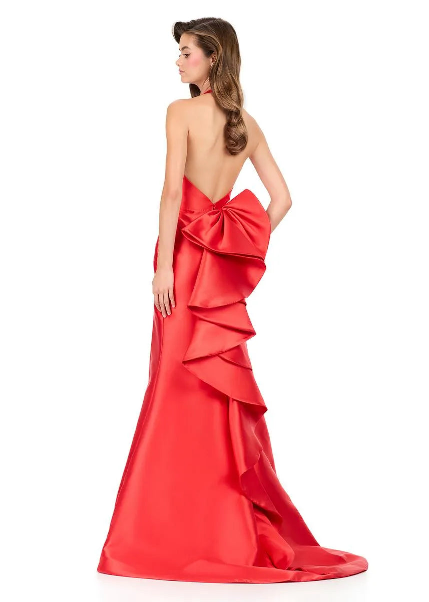 Glamorous Mermaid Halter Neck Satin Long Ruffle Formal Evening Gown
