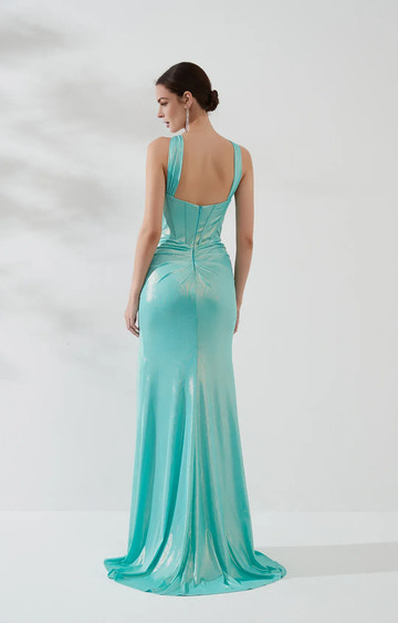 Glamorous Mermaid Halter Sleeveless Satin Floor-Length HighSlit Evening Dress