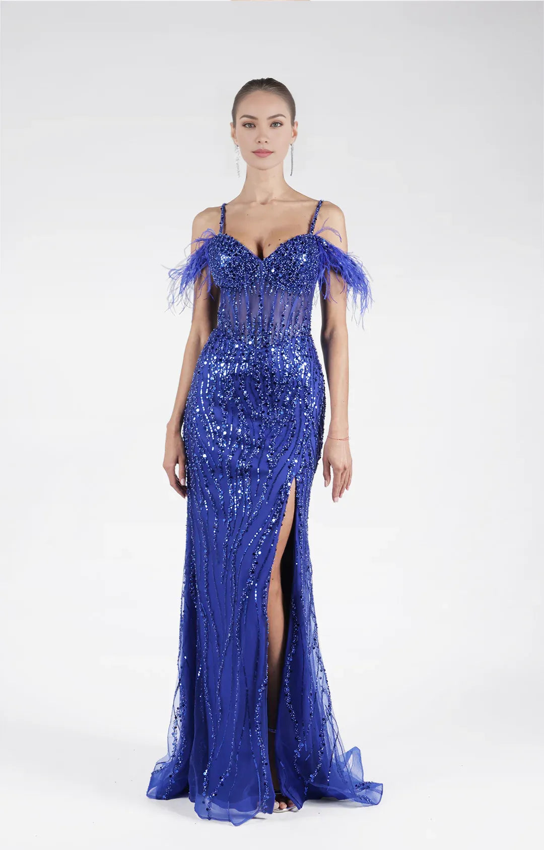 Glamorous Mermaid OffShoulder Sleeveless Tulle Floor-Length FeatherProm Dress