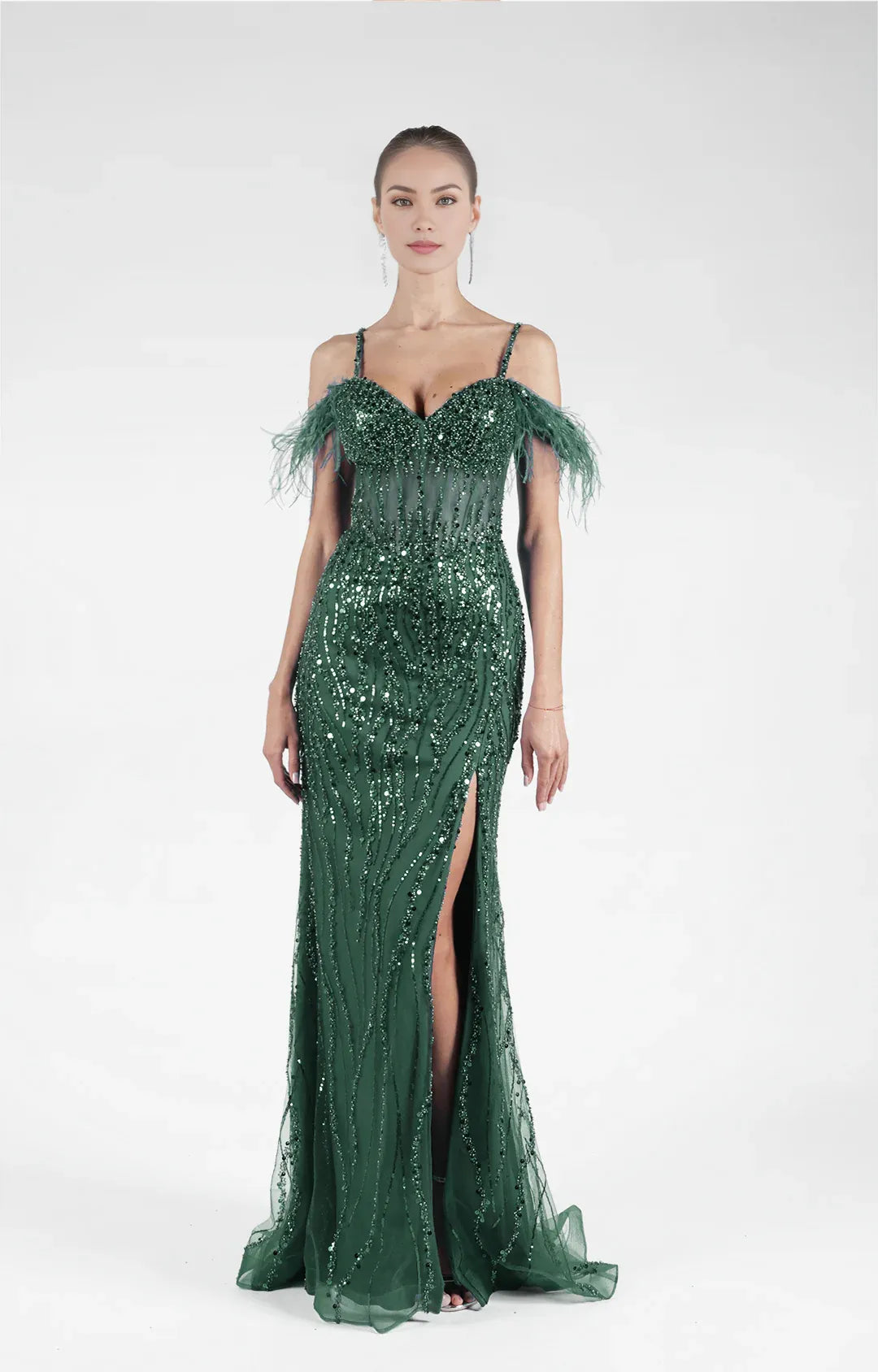 Glamorous Mermaid OffShoulder Sleeveless Tulle Floor-Length FeatherProm Dress