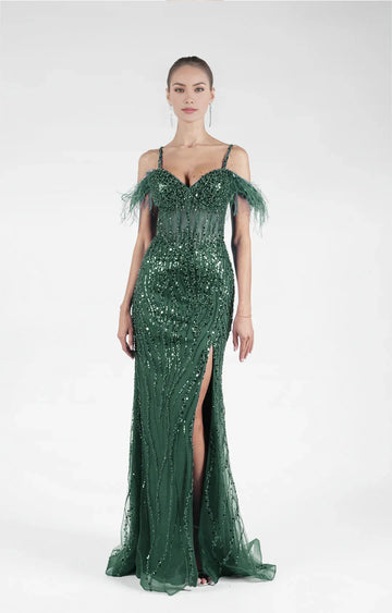 Glamorous Mermaid OffShoulder Sleeveless Tulle Floor-Length FeatherProm Dress