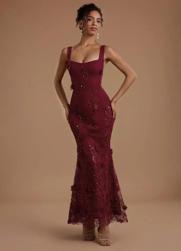 Glamorous Mermaid Square Sleeveless Tulle Evening Dress FloorLaceUp 3DApplique Prom Dress