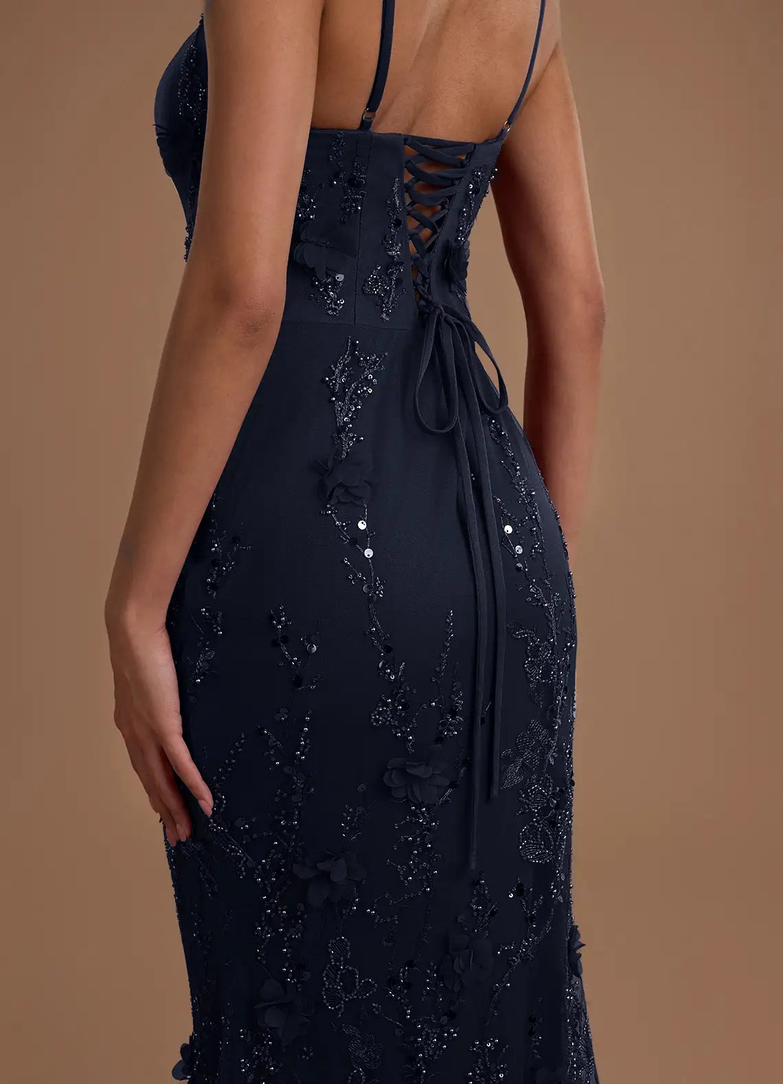 Glamorous Mermaid Square Sleeveless Tulle Evening Dress FloorLaceUp 3DApplique Prom Dress