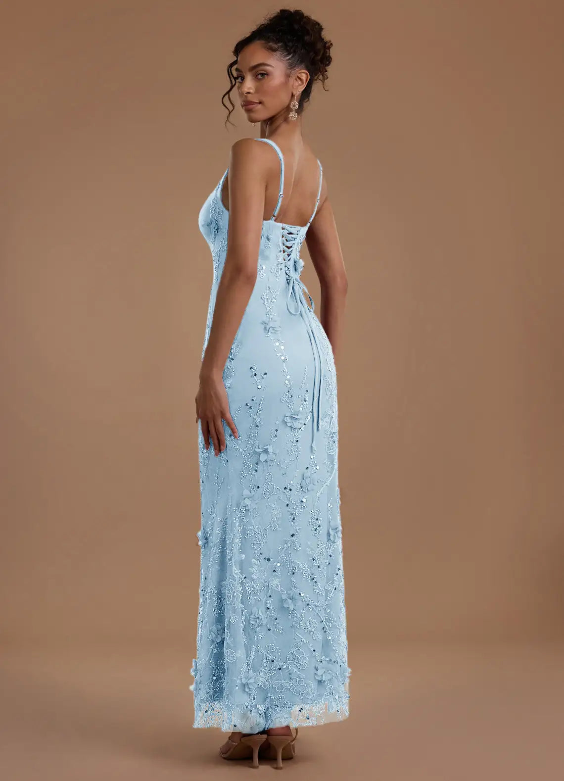 Glamorous Mermaid Square Sleeveless Tulle Evening Dress FloorLaceUp 3DApplique Prom Dress