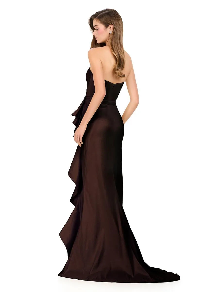 Glamorous Mermaid Strapless Satin Maxi Ruffle Evening Dress