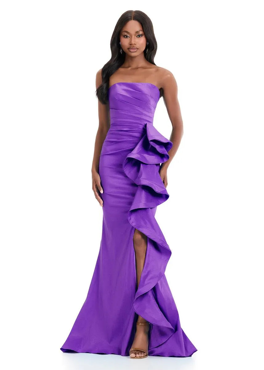 Glamorous Mermaid Strapless Satin Maxi Ruffle Evening Dress