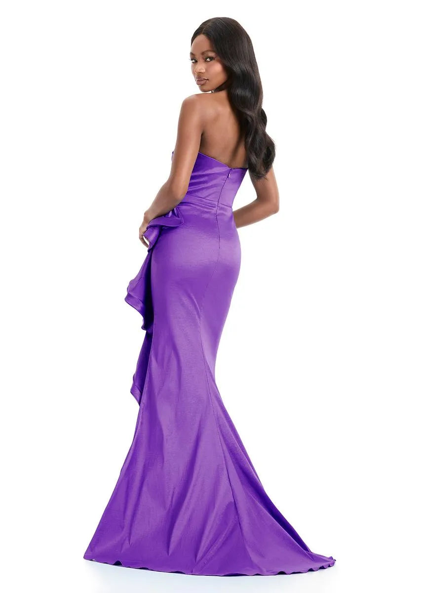 Glamorous Mermaid Strapless Satin Maxi Ruffle Evening Dress