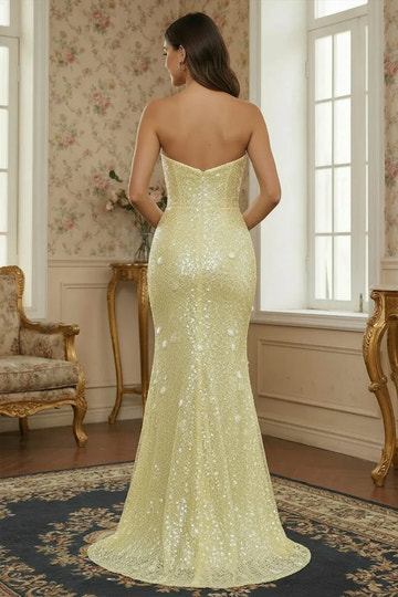 Glamorous Mermaid Strapless Sequin Maxi Ruched Evening Dress