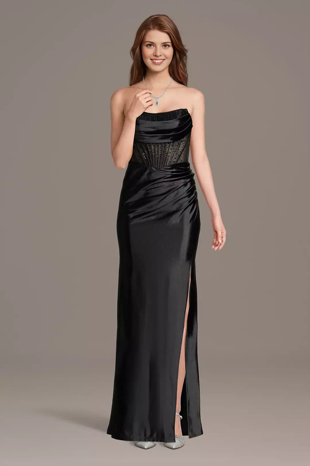 Glamorous Mermaid Strapless Sleeveless Satin Long Corset Evening Dress