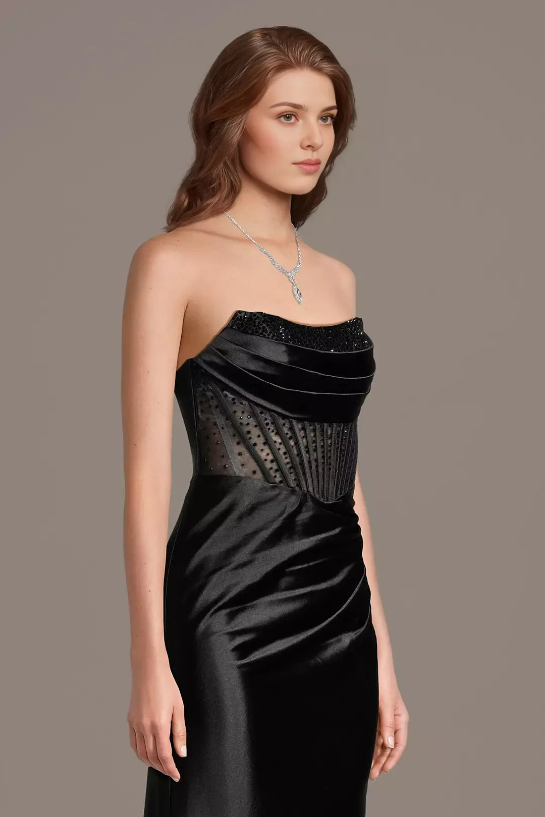 Glamorous Mermaid Strapless Sleeveless Satin Long Corset Evening Dress