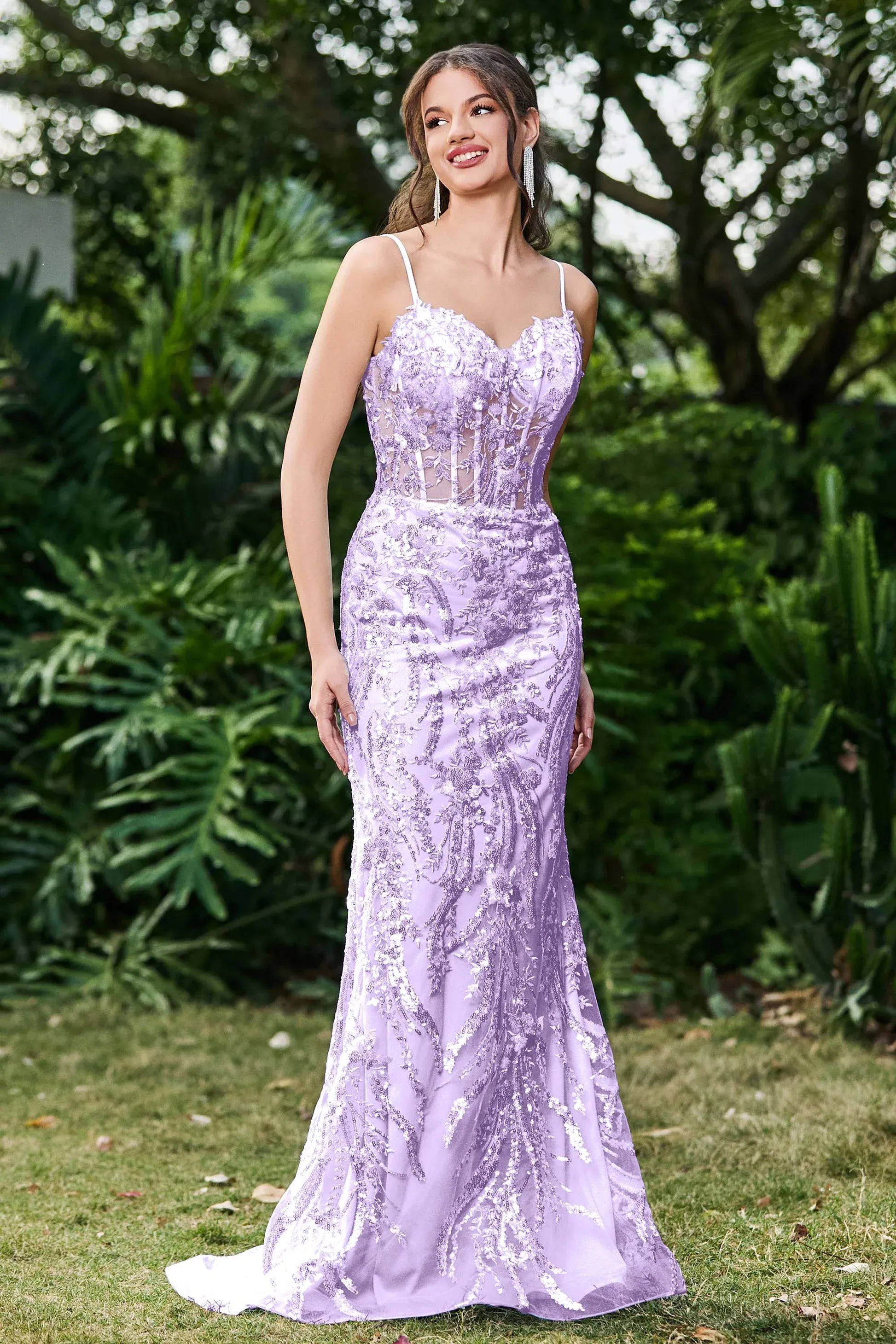 Glamorous Mermaid Sweetheart Spaghetti Tulle Sheer Bodice Long Sequin Prom Dress