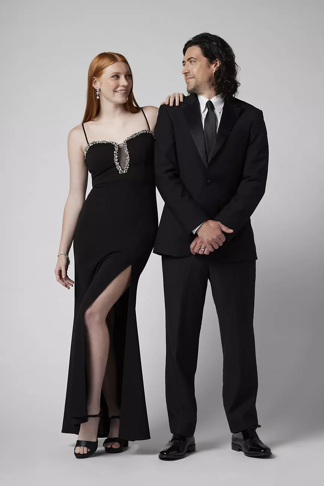 Glamorous Sheath Plunge Spaghetti Crepe Long Beaded Evening Dress