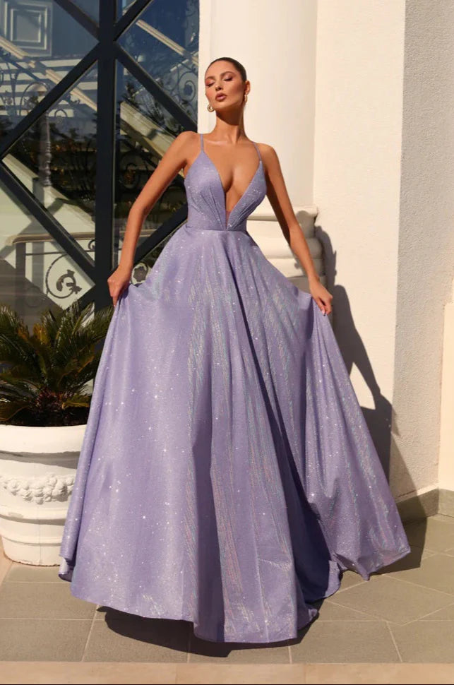 Vestido largo de fiesta glamuroso con purpurina, escote halter y espalda descubierta