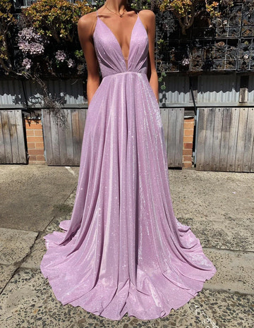 Vestido largo de fiesta glamuroso con purpurina, escote halter y espalda descubierta