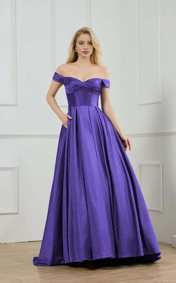 Glitter Off-the-Shoulder Corset-Bodice Ball Gown A-line Prom Dress