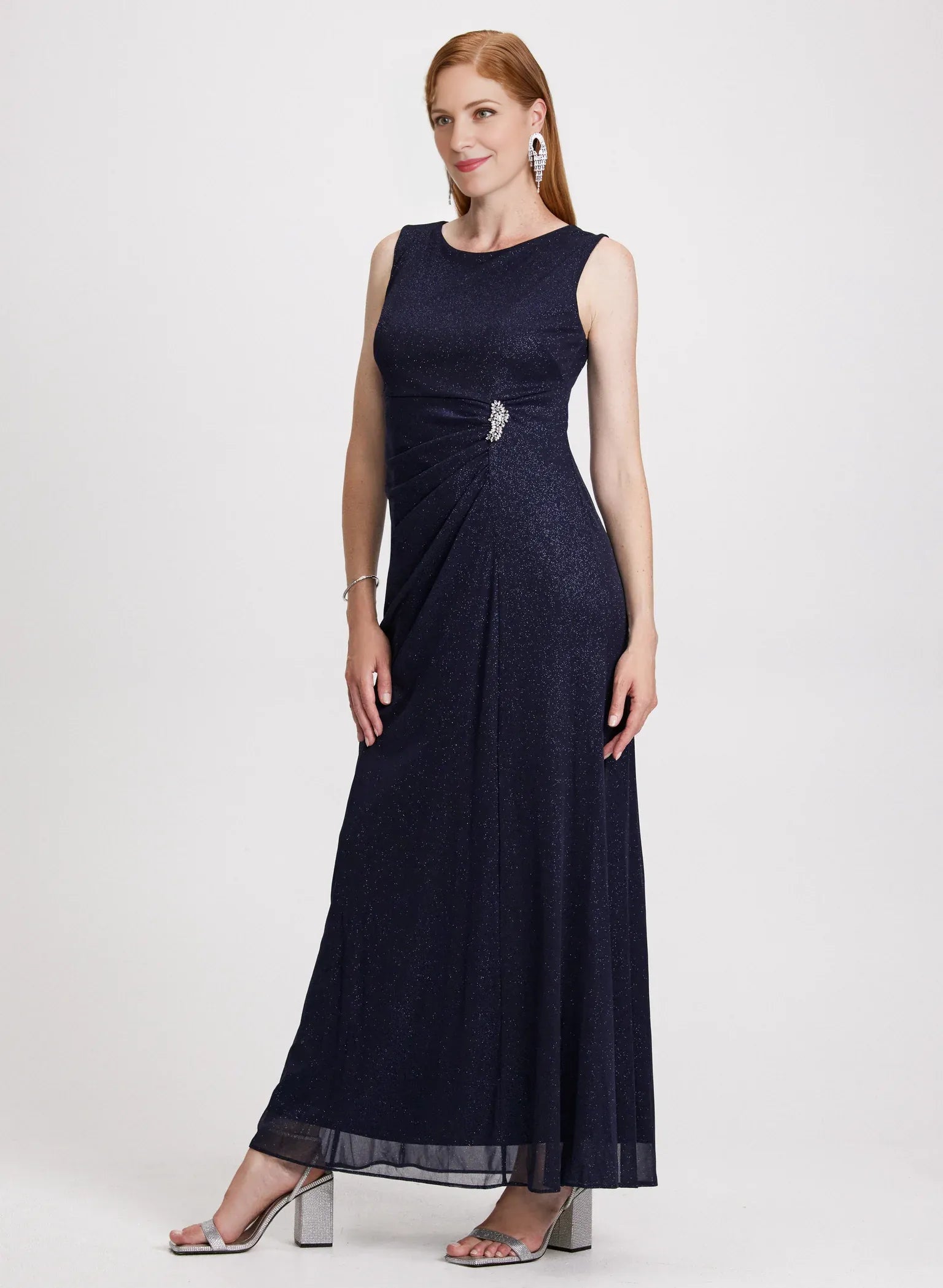 Glittered A-Line Round Neck Mother of the Bride Dress Floor-Length Gown with Jacket
