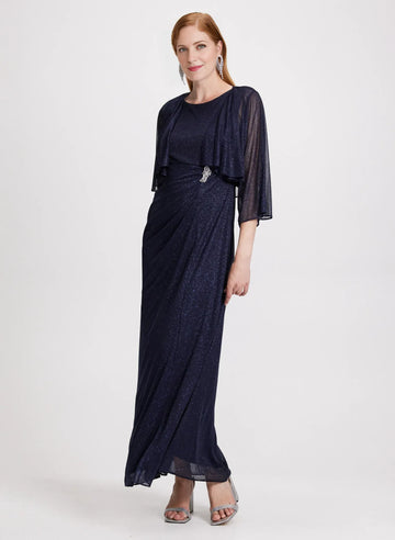 Glittered A-Line Round Neck Mother of the Bride Dress Floor-Length Gown with Jacket