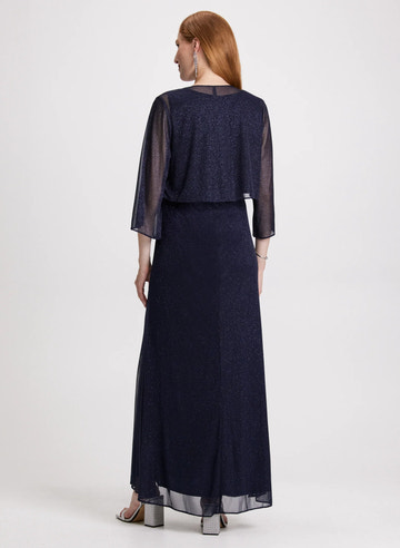 Glittered A-Line Round Neck Mother of the Bride Dress Floor-Length Gown with Jacket