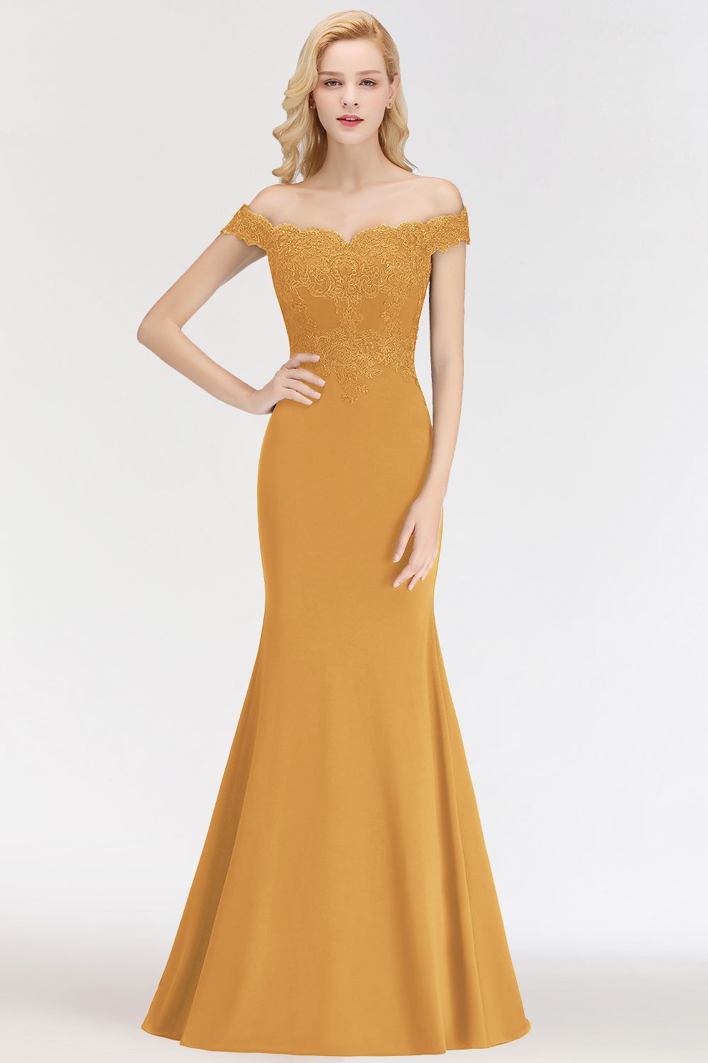 Mermaid Elegant Long Off The Shoulder Satin Appliques Lace Floor Length Bridesmaid Dresses Evening Gown