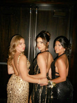 Sparkly Mermaid V Neck Gold Sequins Long Prom Dress Open Back Sweep/Brush Evening Dresses With Slit
