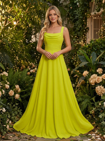 Vedress lime green chiffon square neck floor‑length a‑line bridesmaid gown