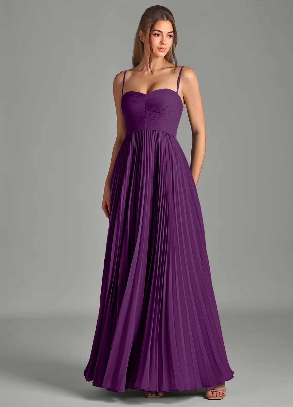 A-Line Strapless Chiffon Dress Elegant Strapless Pleated Bodice Gown with Full Flowing Formal Evening Gown