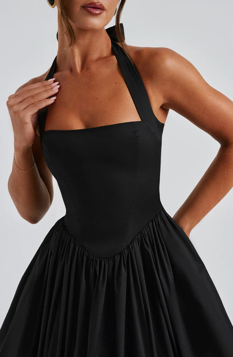 Halter Neck Midi Cotton Tulle Cocktail Party Dress A-line Evening Dress