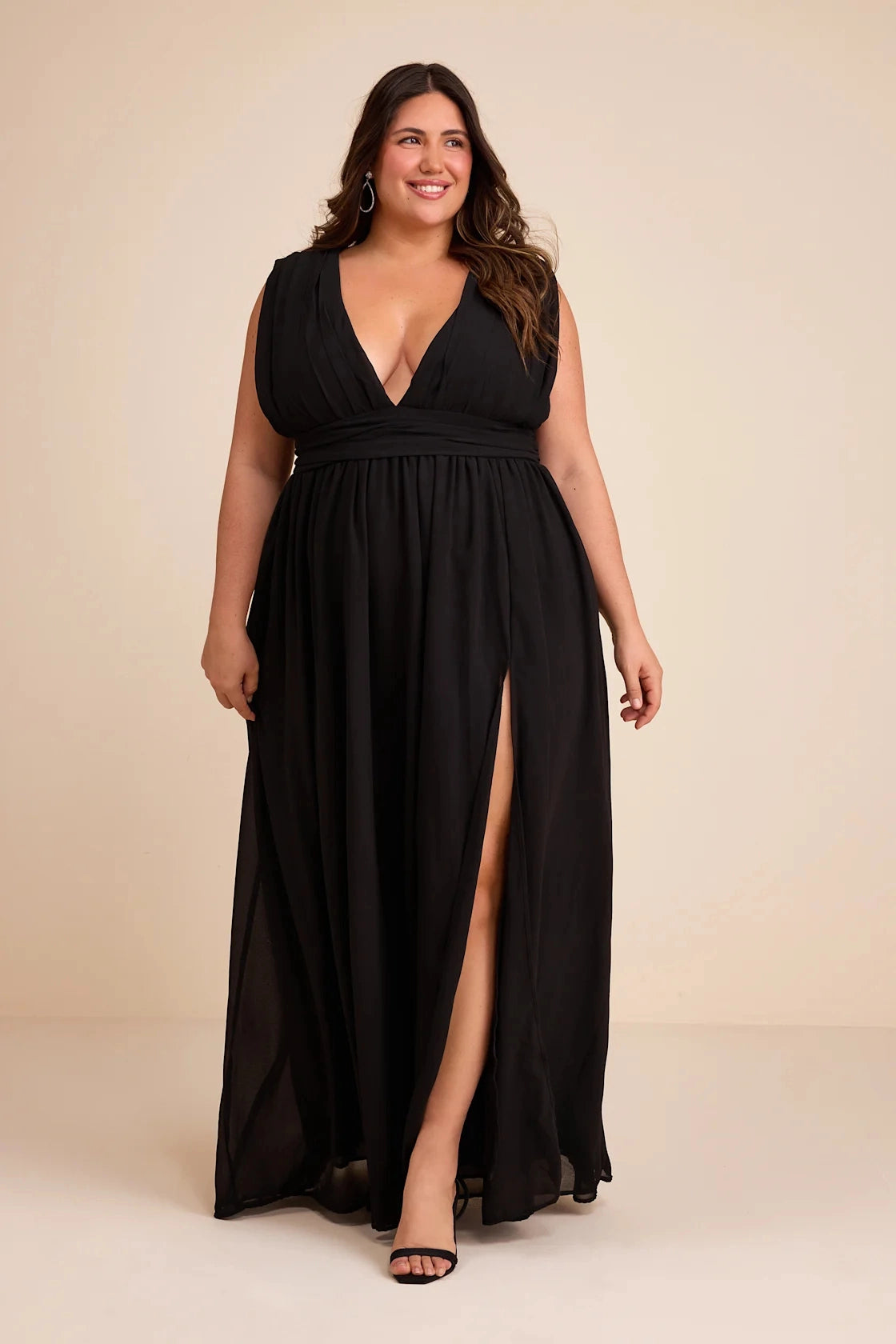 Blush Pink A Line V Neck Sleeveless Deep Back Slit Maxi Bridesmaid Gown Vedress