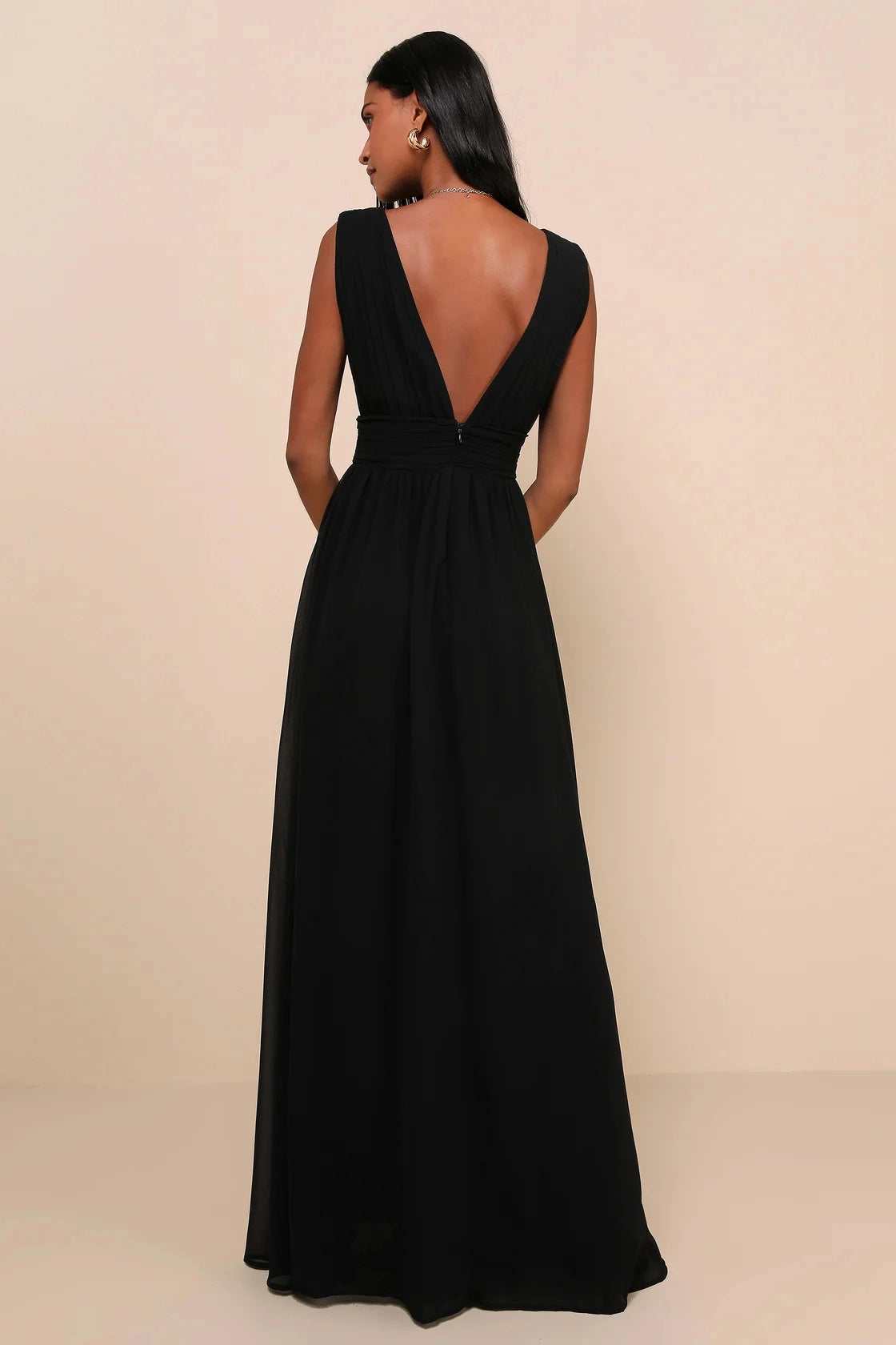 Blush Pink A Line V Neck Sleeveless Deep Back Slit Maxi Bridesmaid Gown Vedress