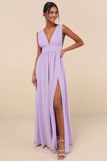 Blush Pink A Line V Neck Sleeveless Deep Back Slit Maxi Bridesmaid Gown Vedress
