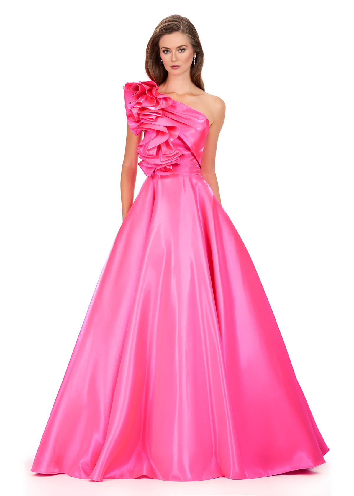 Women's Elegant One-Shoulder Evening Gown with Dramatic Ruffle Detail A-Line Princess Flowing Silhouette Prom Dresses