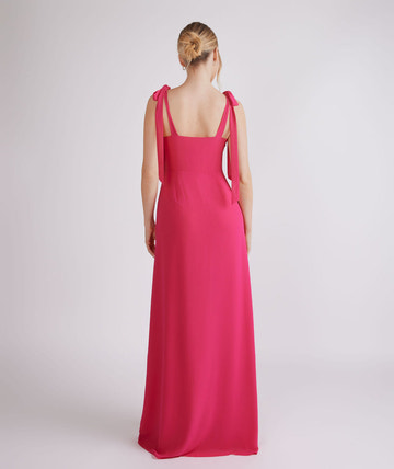 Simple Strapless Long Gown With Bow Tie Chiffon Strap Maxi Dress Bridesmaid Dress