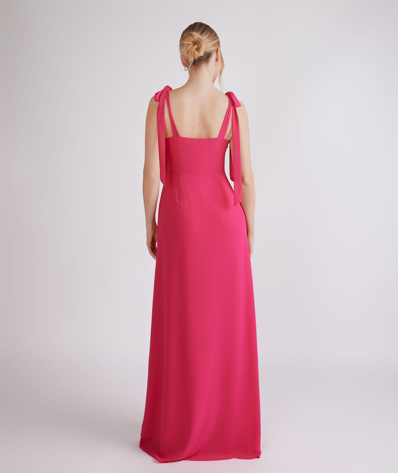 Simple Strapless Long Gown With Bow Tie Chiffon Strap Maxi Dress Bridesmaid Dress