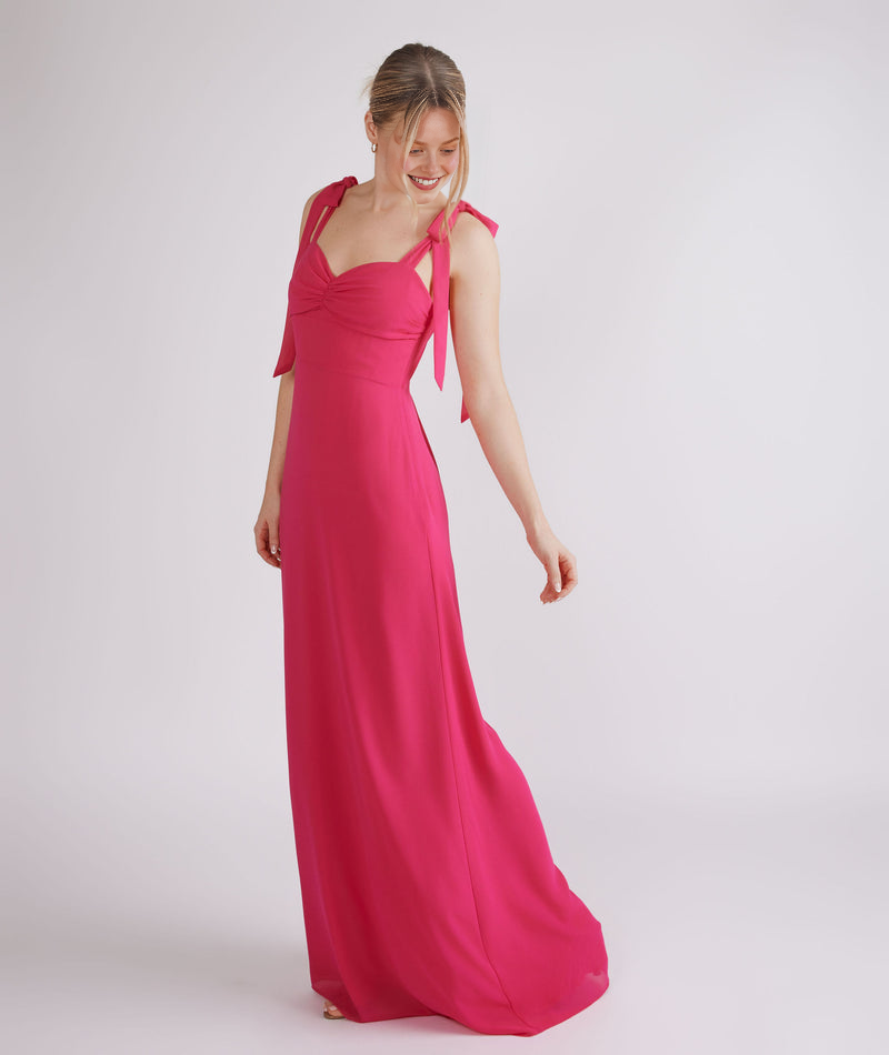 Simple Strapless Long Gown With Bow Tie Chiffon Strap Maxi Dress Bridesmaid Dress