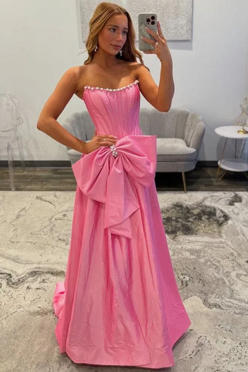 Vestido de fiesta con corsé palabra de honor de satén rosa fuerte y corte en A