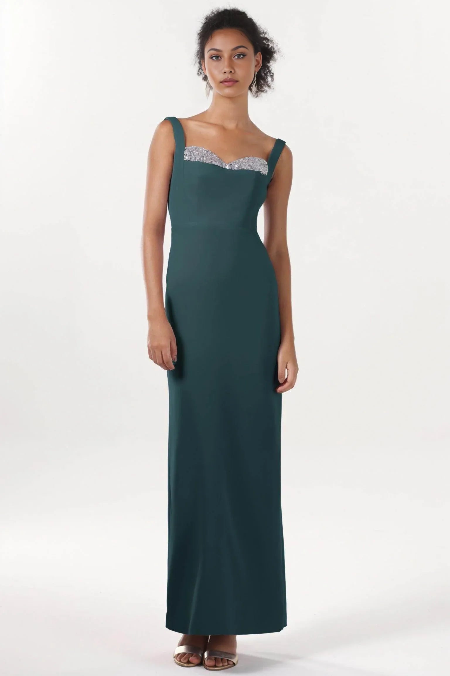 Graceful Sheath-Column Sweetheart Sleeveless Crepe Beaded Formal Evening Dress