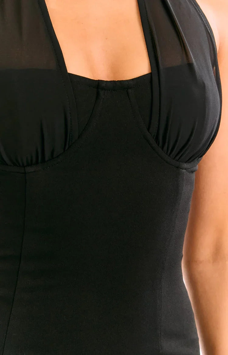 Black Bodycon Halter Sleeveless Tie Back Mini Homecoming Dress