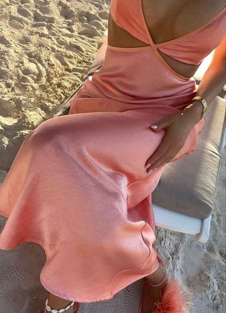 Deep V-Neck Cutout Backless Satin Maxi Dress with Adjustable Straps