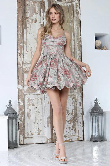 Jacquard Corset Strapless A-Line Homecoming Dress with Lace-Up Back