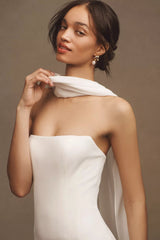 Minimalist Mermaid Strapless Draped Ribbon Zipper Back Sweep Train Wedding Dress
