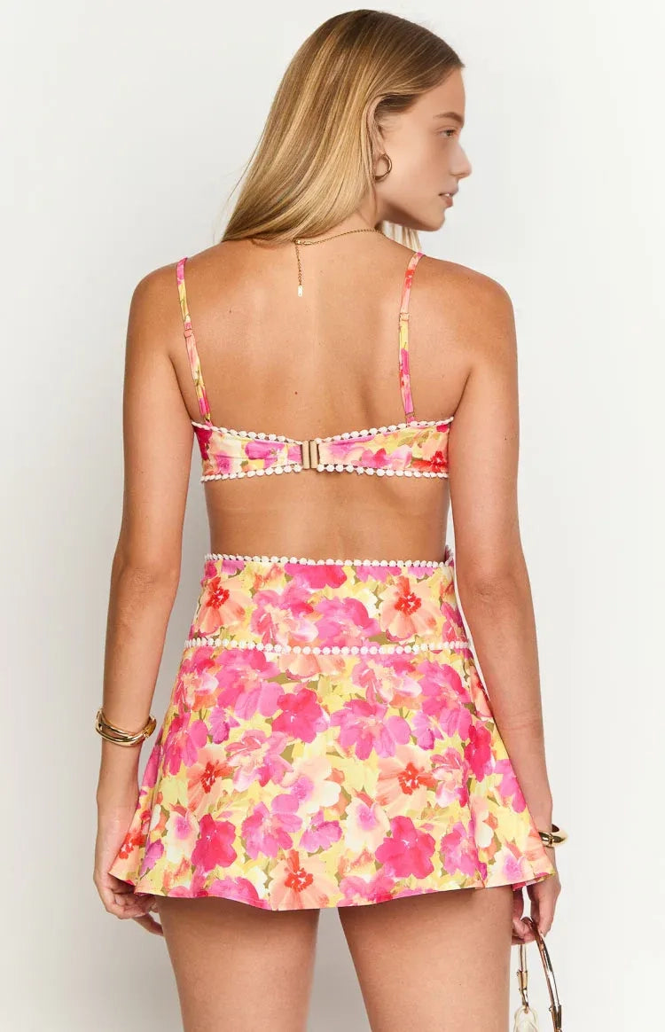 Floral A-Line Square Neck Sleeveless Open Back Cutout Mini Homecoming Dress