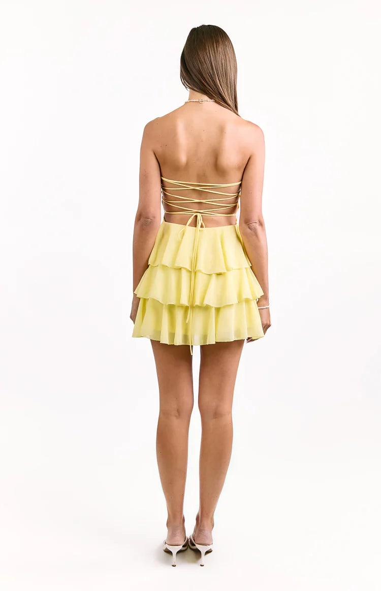 Ruffled A-Line Strapless Sleeveless Criss Cross Back Mini Homecoming Dress