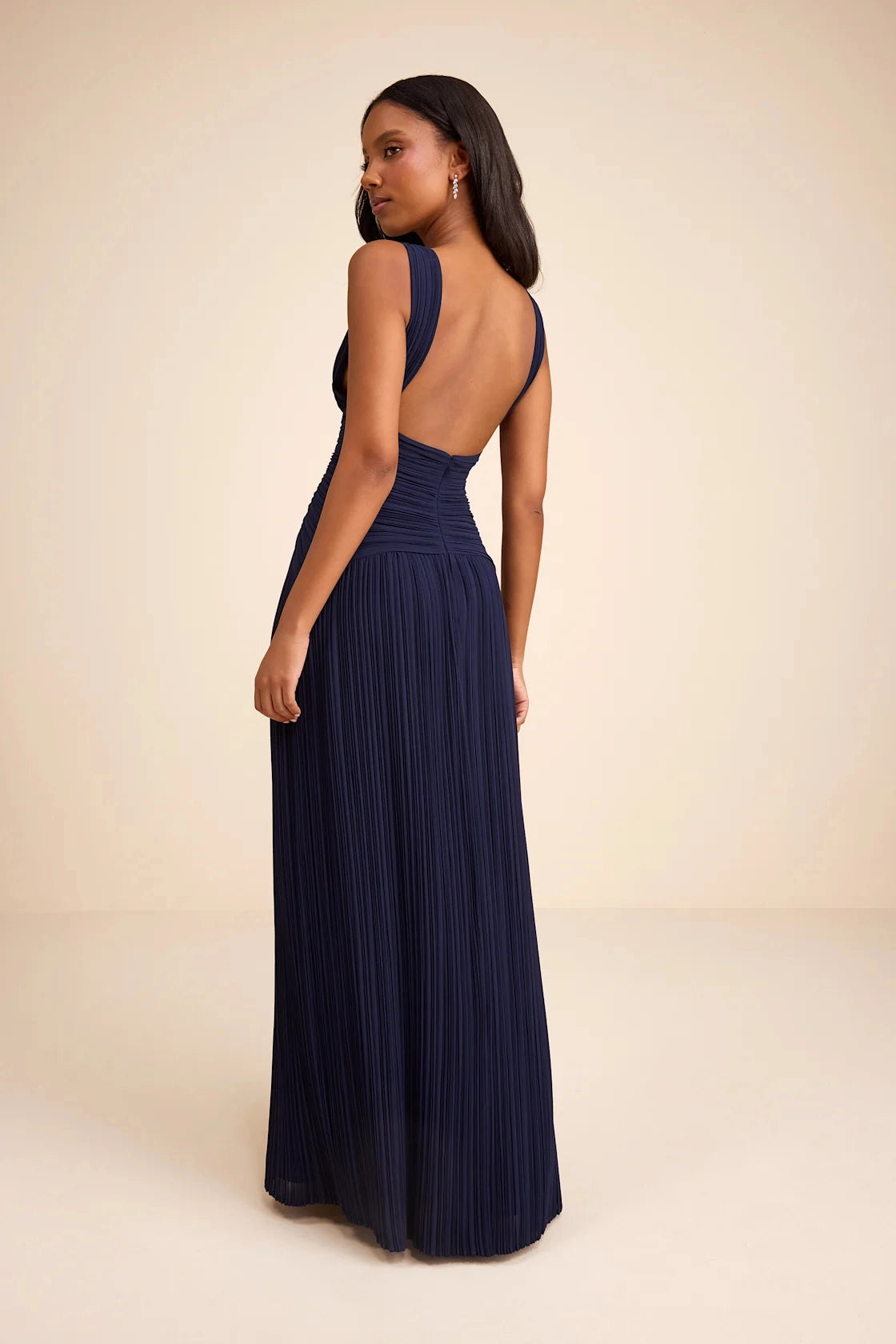 Lemon Yellow Column V Neck Sleeveless Deep Back Maxi Bridesmaid Gown Vedress
