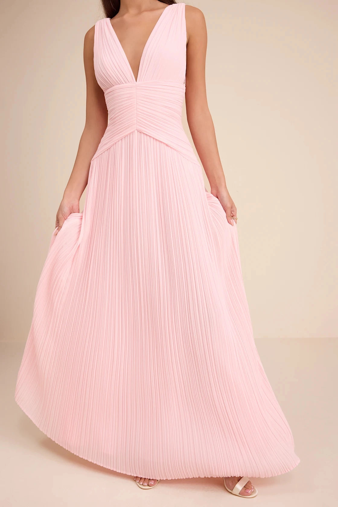 Lemon Yellow Column V Neck Sleeveless Deep Back Maxi Bridesmaid Gown Vedress